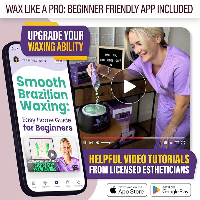 Tress Wellness Waxing Kit for Sensitive Skin – Safe for Face & Skin, Prep & Aftercare Spray, Easy to Use – At-Home Kit for Face, Bikini, Brazilian & Full Body - Digital Display, Pink-Velvo Beauty