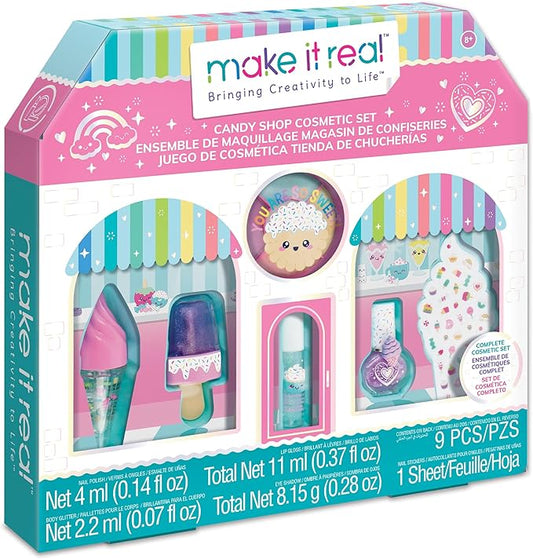 Make It Real: Candy Shop Cosmetic Set - 9 pcs, Vanilla & Strawberry Scented Cosmetics, Ice-Cream Shaped Glosses, Beauty Kit, Tweens, Girls & Kids Ages 8+-Velvo Beauty