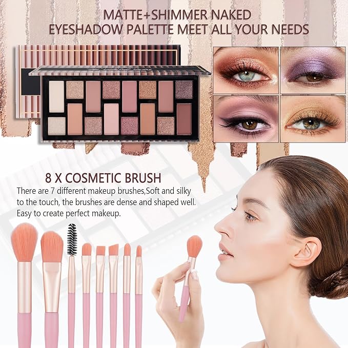 Teen Makeup Kit For Girl Include Eyeshadow Palette,Eyeliner,Makeup Brush Set,Lipgloss Set,Mascara, Eyebrow Pencil Make up Set Gift for Women Full Kit-Velvo Beauty