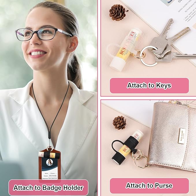 Desing Wish Silicone Lip Balm Holder with Cap Cover Portable Chapstick Holder Keychain Sleeve Lip Balm Key Chain with Key Ring and Neck Strap Lanyard - Transparent-Velvo Beauty