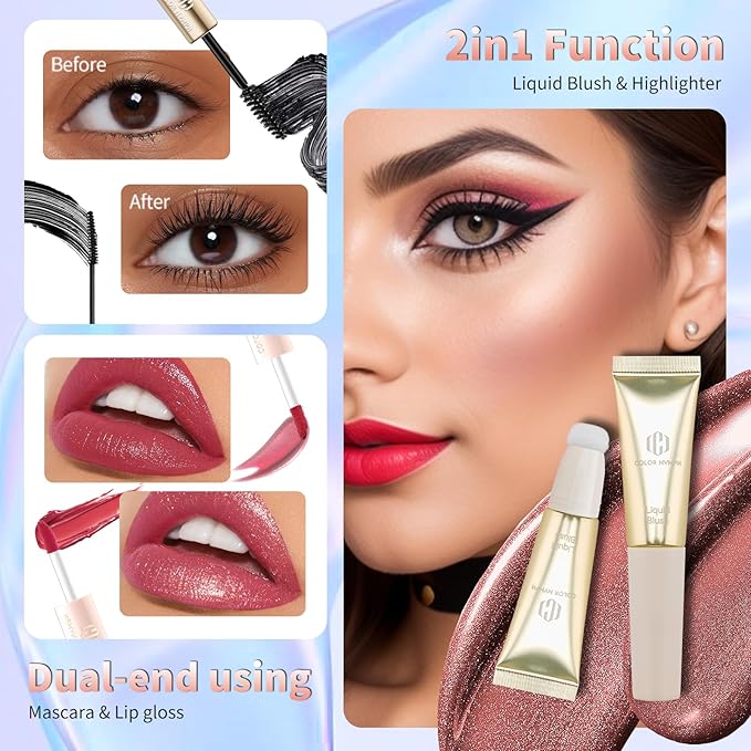 Color Nymph Teen Girls Makeup Kits, All In One Makeup kit For Girls Makeup For Teen Girls with Sequin Bag Packed Individually 9 Colors Eyeshadow Liquid Blush Lip gloss Mascara -Orange Green-Velvo Beauty