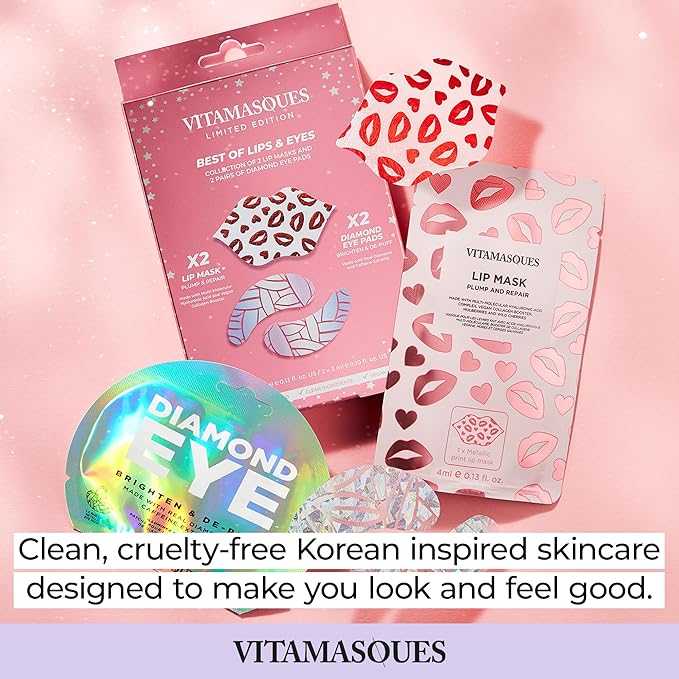Vitamasques Under Eye Patches & Lip Mask Sheets, Best of Eyes & Lips Set - Eye Patches for Puffy Eyes - Under Eye Masks for Dark Circles and Puffiness-Velvo Beauty