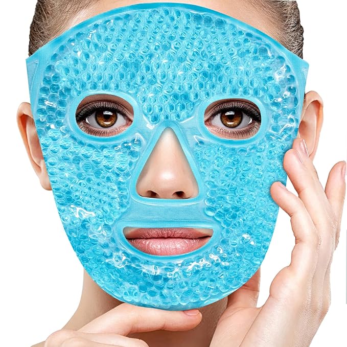 Ice Pack Face Eye Mask for Dark Circles and Puffiness,Gel Cold Cooling Face Mask for Migraines, Headache, Stress and Relaxation (Blue)-Velvo Beauty
