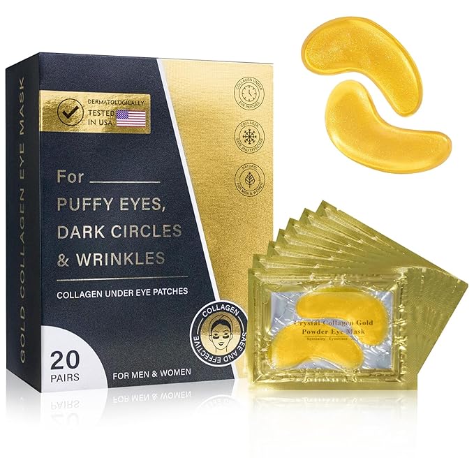 Under Eye Patches for Puffy Eyes and Dark Circles (20 Pairs), Under Eye Gold Mask with Hyaluronic Acid & Collagen to Reduce Wrinkles and Relieve Pressure, Eye Care Treatment for Men & Women Gift-Velvo Beauty