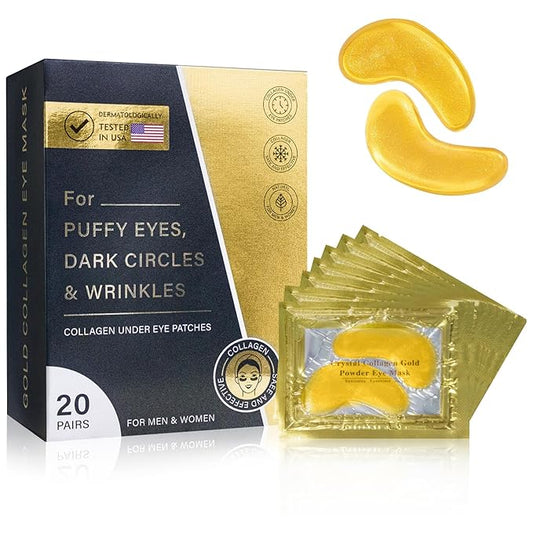 Under Eye Patches for Puffy Eyes and Dark Circles (20 Pairs), Under Eye Gold Mask with Hyaluronic Acid & Collagen to Reduce Wrinkles and Relieve Pressure, Eye Care Treatment for Men & Women Gift-Velvo Beauty