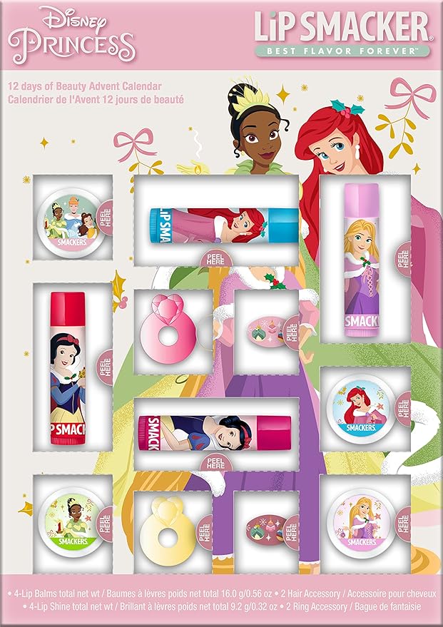 Lip Smacker Disney Princess Holiday 12 pc Advent Calendar Lip Balm & Makeup Set Girls-Velvo Beauty