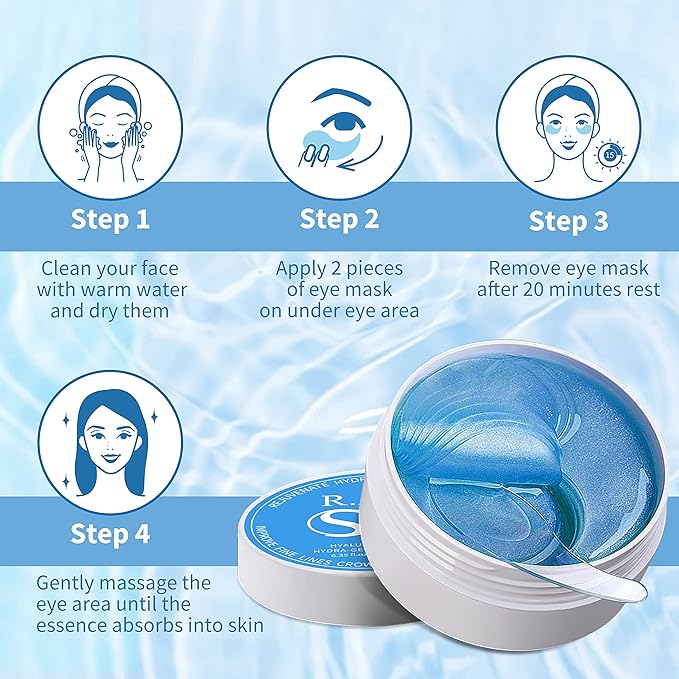 Under Eye Patches, Hyaluronic Acid Eye Mask, Collagen Eye Pads for Dark Circles, Eye Bags, Puffiness, Diminish Fine Lines and Wrinkles, Moisturize and Tighten Eye Skin for Men and Women-Velvo Beauty