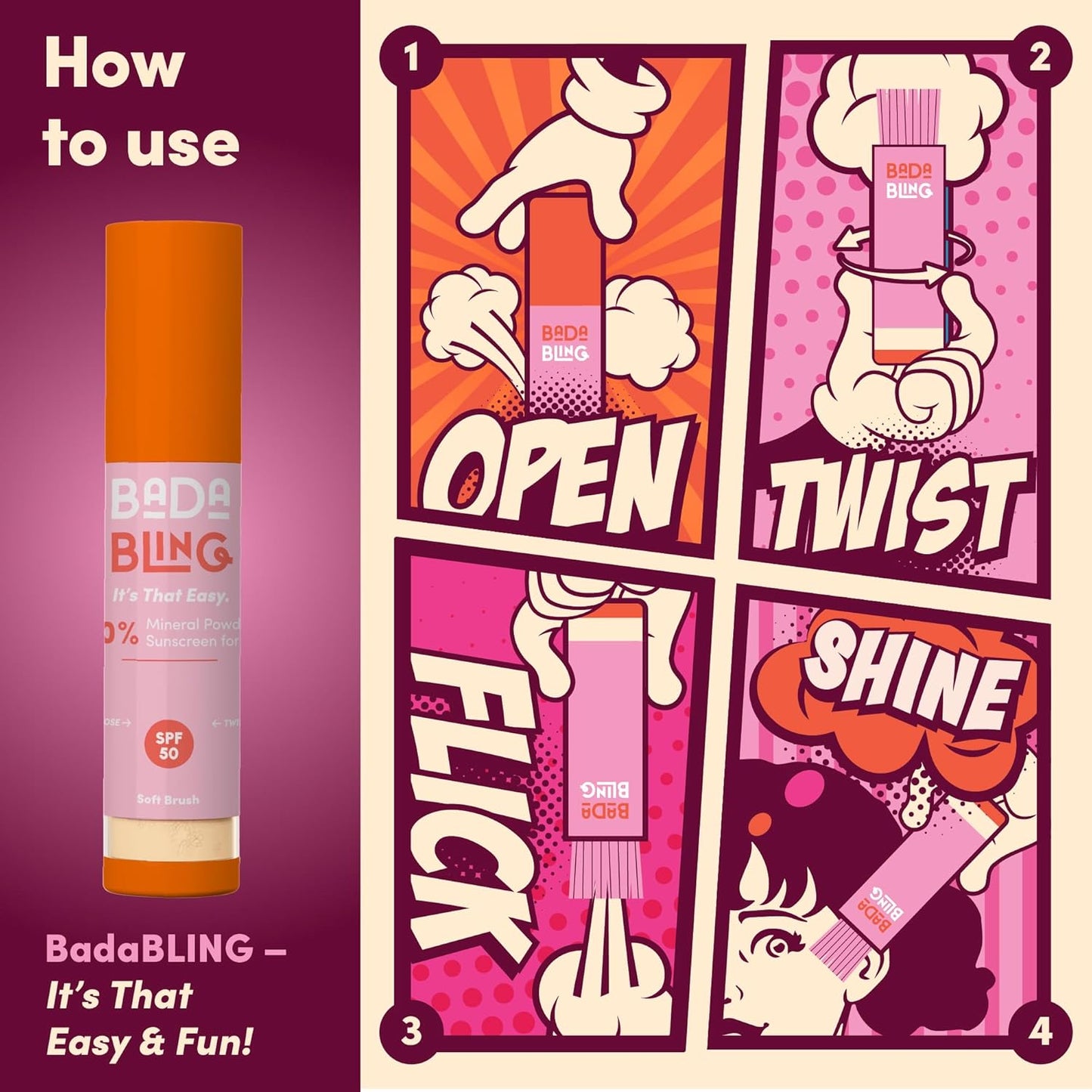 Bada Boom Bada Bling Shimmer Mineral Translucent Sunscreen Powder, Brush on SPF 50 and Sparkles-Velvo Beauty