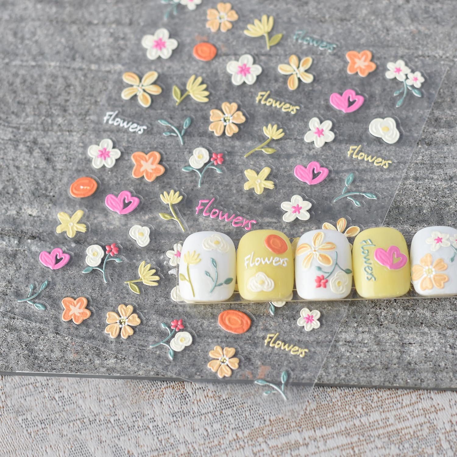 SILPECWEE 8 Sheets Flower Nail Art Stickers 3D Flower Daisy Nail Stickers Self-Adhesive Nail Design Stickers Spring Nail Decals for Nail Art Decoration Accessories-Velvo Beauty