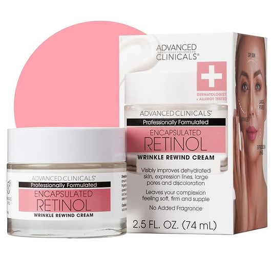 Advanced Clinicals Retinol Cream Face Moisturizer | Encapsulated Retinol Lotion For Face With Ferulic Acid + Vitamin E To Soften Appearance Of Crepey Skin & Look of Fine Lines & Wrinkles, 2.5 Fl Oz-Velvo Beauty