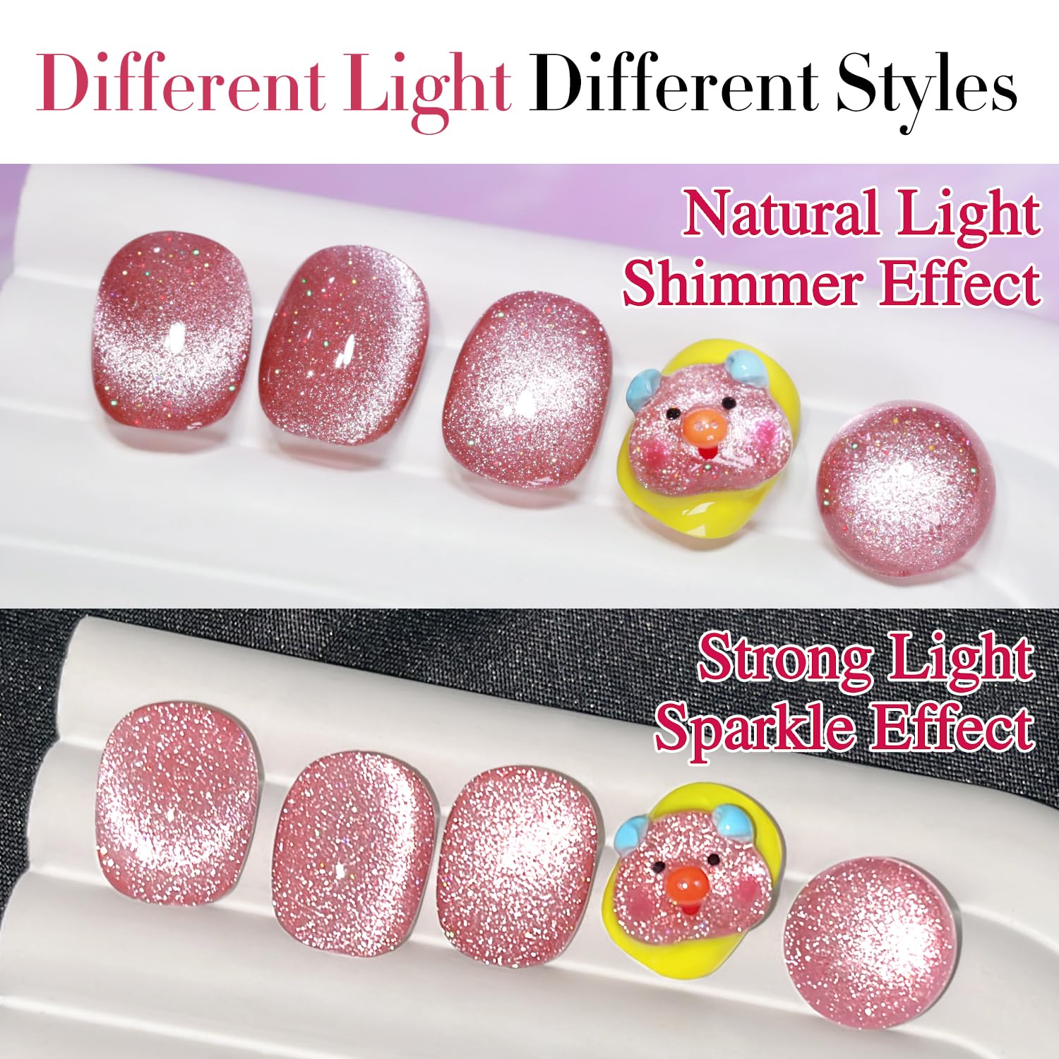 Double Rhythm 15ML Ice Glass Cat Eye Gel Polish with Magnet Holographic Glitter Shimmer Translucent Sheer Color Salon Soak Off Magnetic Nail at Home (Skin Pink-MC1065)-Velvo Beauty