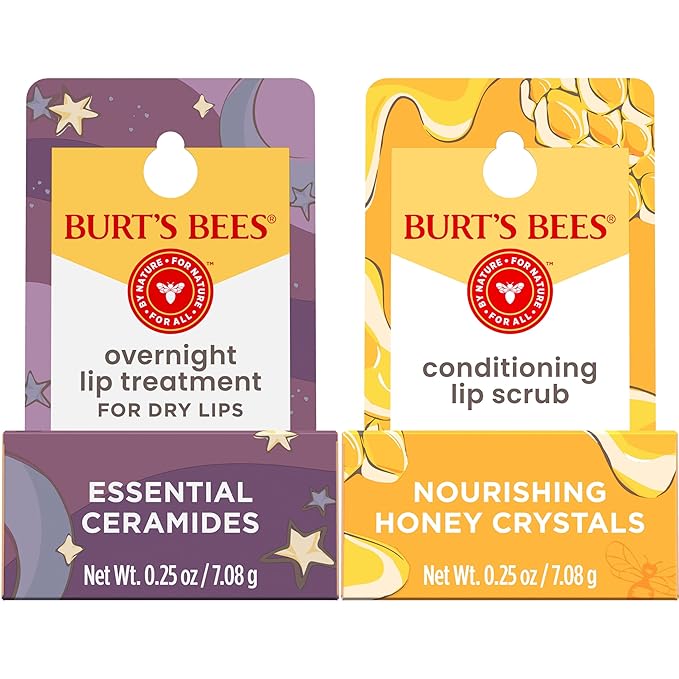 Burt’s Bees Conditioning Lip Scrub and Overnight Intensive Lip Treatment, With Ceramides, College Back to School Dorm Essentials, Exfoliates and Hydrates Lips 8 Hours, Natural Origin, 2 Jars, 0.25 oz-Velvo Beauty