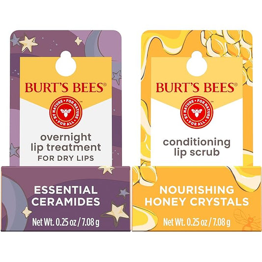 Burt’s Bees Conditioning Lip Scrub and Overnight Intensive Lip Treatment, With Ceramides, College Back to School Dorm Essentials, Exfoliates and Hydrates Lips 8 Hours, Natural Origin, 2 Jars, 0.25 oz-Velvo Beauty