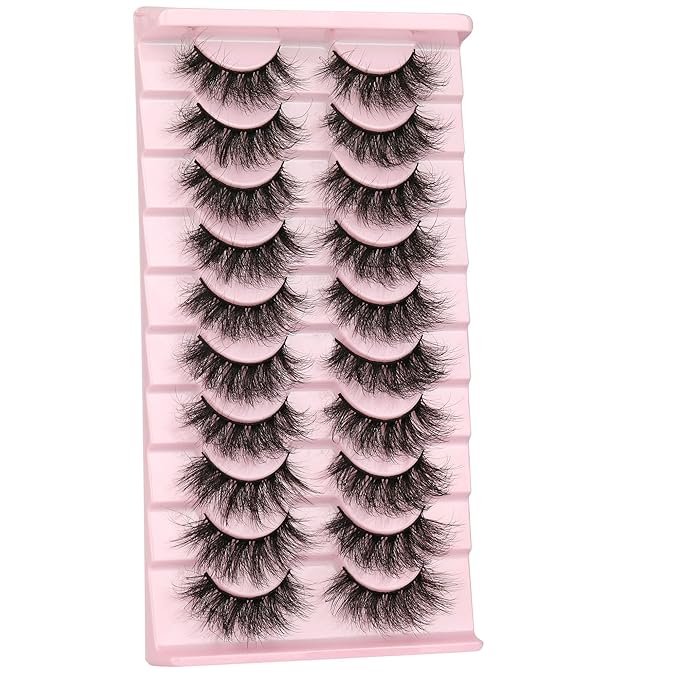 FANXITON Mink Lashes False Eyelashes Dramatic Full Mink Lashes Wispy 19 MM Natural Look 3D Fake Eyelashes 10 Pairs Pack-Velvo Beauty