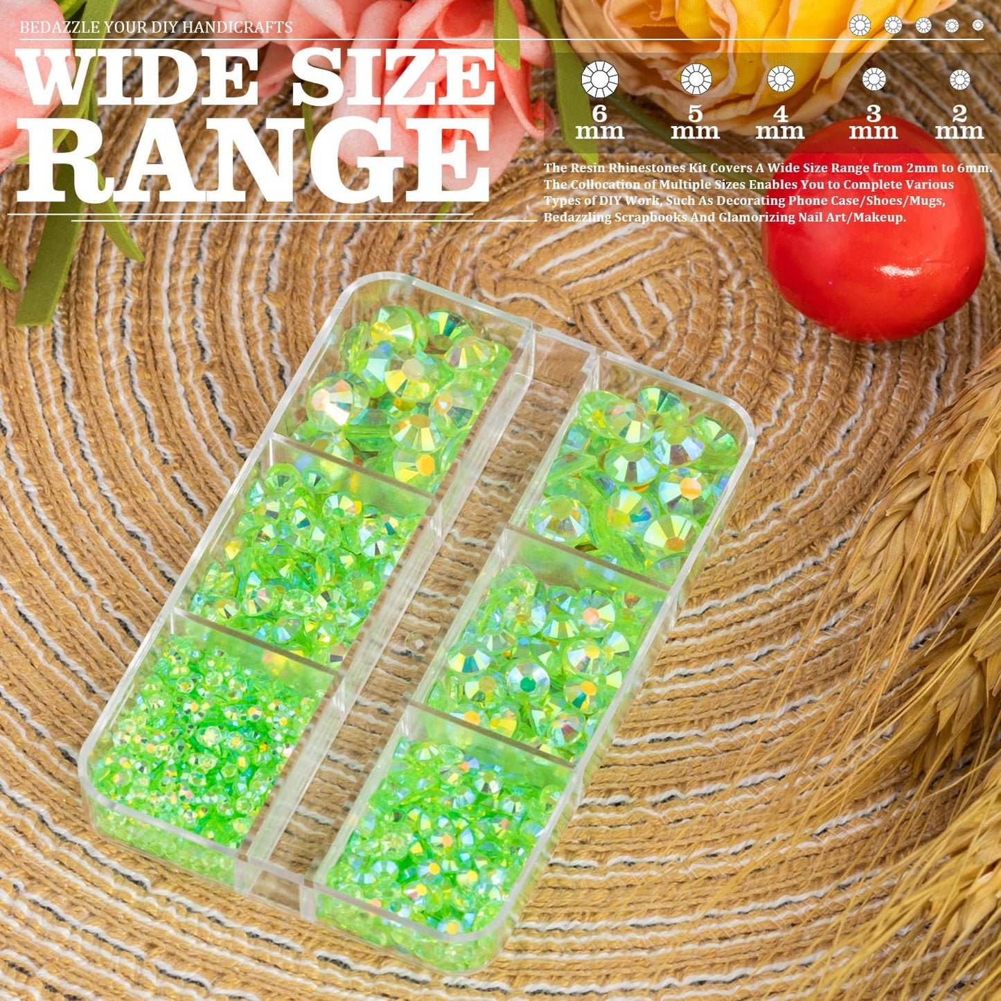 Resin Rhinestones Crafting, 2/3/4/5/6mm Flatback Jelly Rhinestones, 1 Box Transparent Grass Green AB Non Hotfix Crystal Gems for Bedazzling Crafts Mugs Tumblers Clothes Makeup Nail-Velvo Beauty