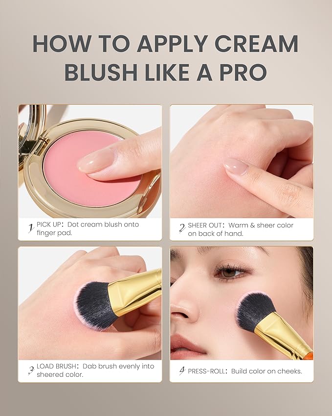 Desert Oak Series Angled Dome Cream Blush Brush - Medium Nylon Bristles for Flawless Cream/Liquid Blush Application, Seamless Stippling & Blending, Bubinga Handle & Brass Ferrule (CM 183)-Velvo Beauty