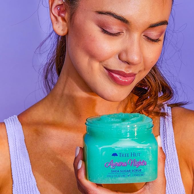 Tree Hut Aurora Nights Shea Sugar Scrub | Exfoliating Body Scrub Removes Dead, Dry Skin for a Soft & Hydrated Feel | Nourishing Essential Body Care | 18 fl oz.-Velvo Beauty