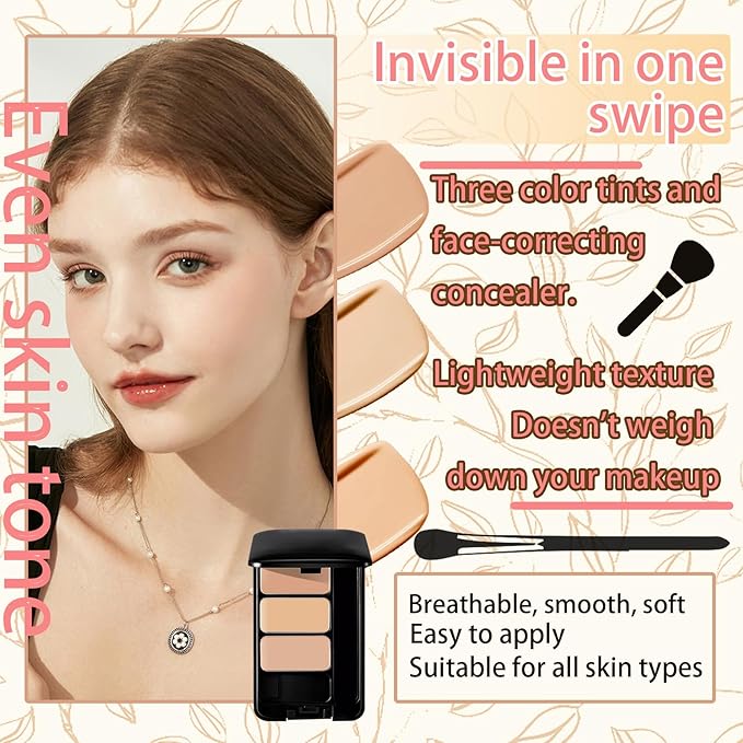3 Colors Corrector Palette,Moisturizing Long Lasting Waterproof Cream Contour Makeup Palette,Color Correcting Concealer,Natural Flawless Full Coverage Liquid Foundation Set with Makeup Brushes-Velvo Beauty