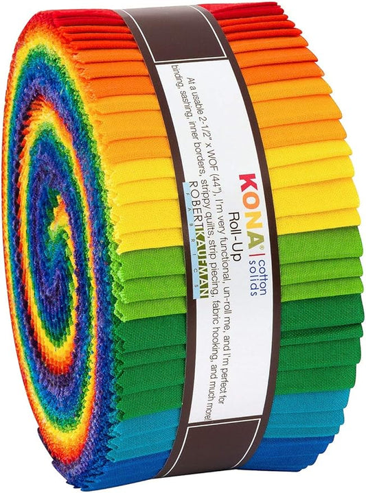 2-1/2in Strips Kona Cotton Bright Rainbow Palette, 40pcs/Bundle-Velvo Beauty