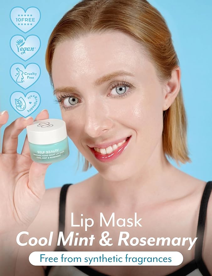 SelfBeauty Lip Mask - Cool Mint Rosemary, Vegan Lip Balm, Daily Lip Moisturizer, Overnight Hydrating Lip Treatment with Cool Mint, Lip Scrub Exfoliator Intensive Lip Repair, 0.51fl.oz-Velvo Beauty