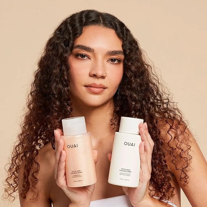 OUAI Thick Shampoo - Moisturizing Shampoo with Keratin, Marshmallow Root, Shea Butter, Avocado Oil for Thick Hair - Strengthens & Hydrates Strands - Paraben, Phthalate & Sulfate Free (10 Fl Oz)-Velvo Beauty