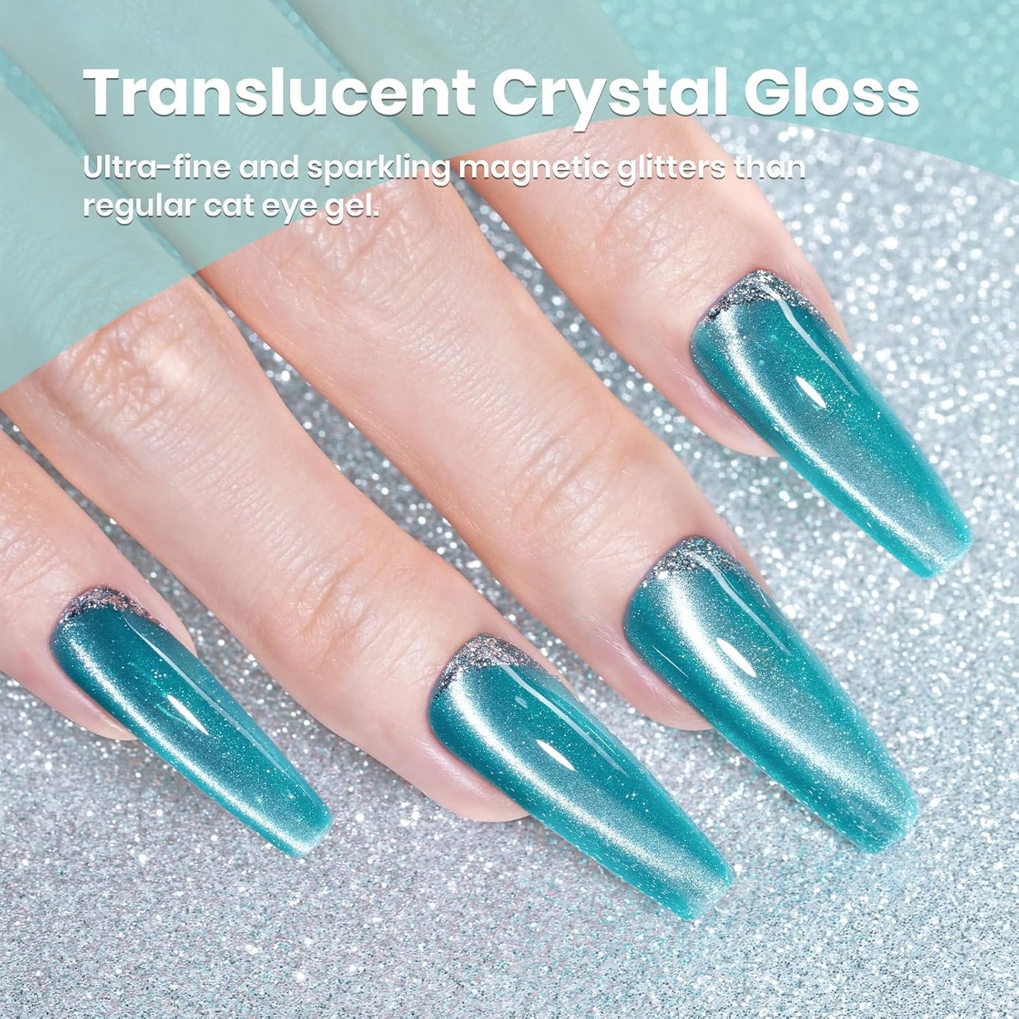 Beetles Blue Cat Eye Gel Polish, 15ML Blue Glass Cat Eye Glitter Gel Polish with Magnet Shimmer Translucent Sheer Color Soak Off UV Tide beam Series French Nail Art Dsign Gift for Women-Velvo Beauty