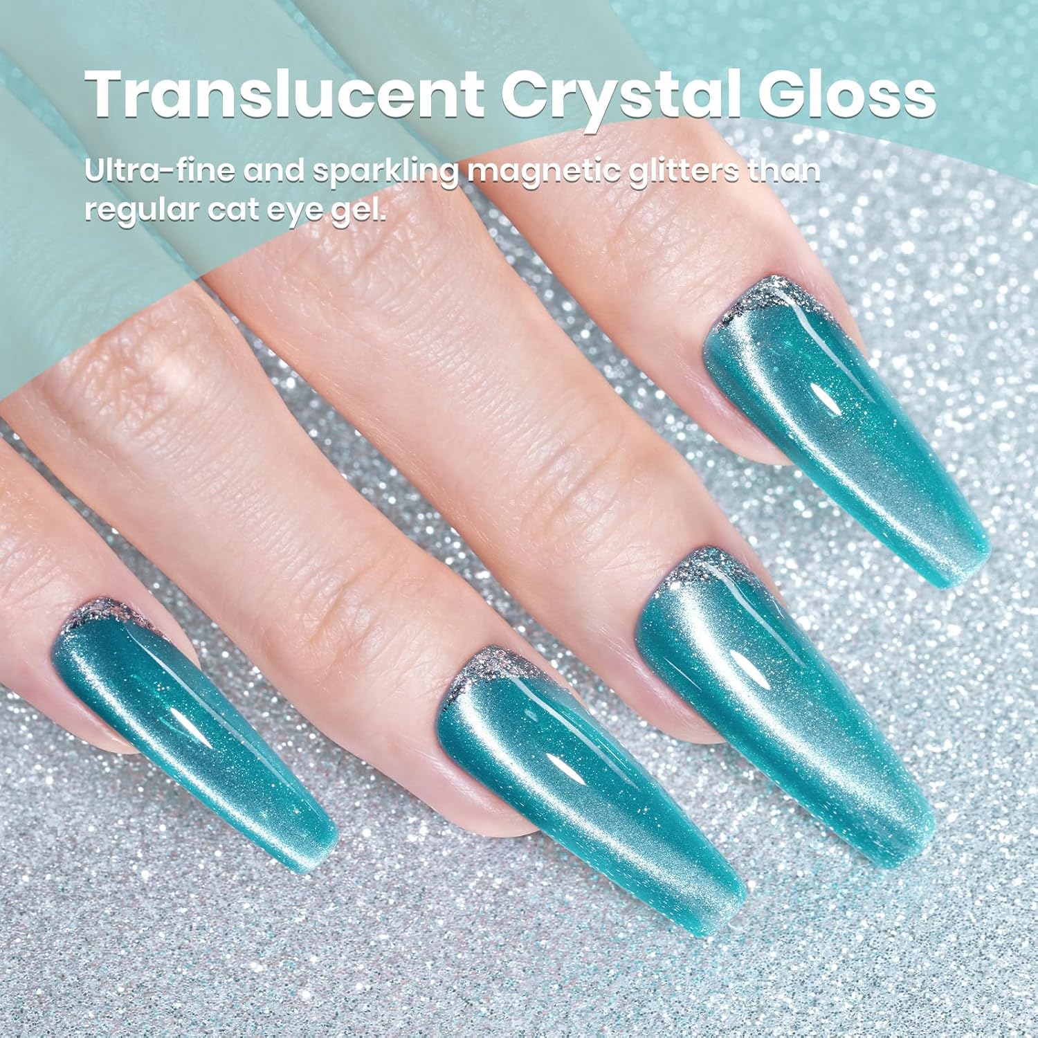 Beetles Blue Cat Eye Gel Polish, 15ML Blue Glass Cat Eye Glitter Gel Polish with Magnet Shimmer Translucent Sheer Color Soak Off UV Tide beam Series French Nail Art Dsign Gift for Women-Velvo Beauty