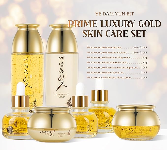 YEDAM YUN BIT Prime Luxury Gold Women Skin Care Set With Skin, Emulsion, Cream, Serum, Wrinkle Care Nourishing And Moisturizing, Calming Korea Cosmetics-Velvo Beauty