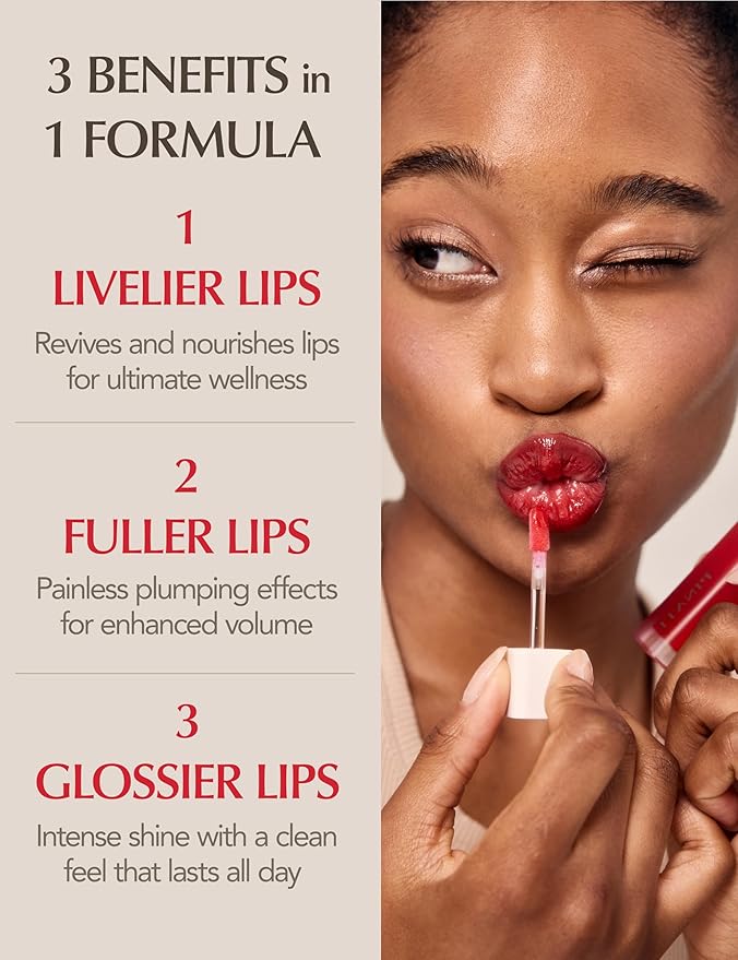 Natural Bloom Korean Lip Oil Serum 0.14 fl oz | Moisturizing Lip Booster Plumping Oil Tint Serum Enriched w/Camellia & Safflower Oils | Non-Irritating Color Changing Lip Oil (Red Camelia)-Velvo Beauty