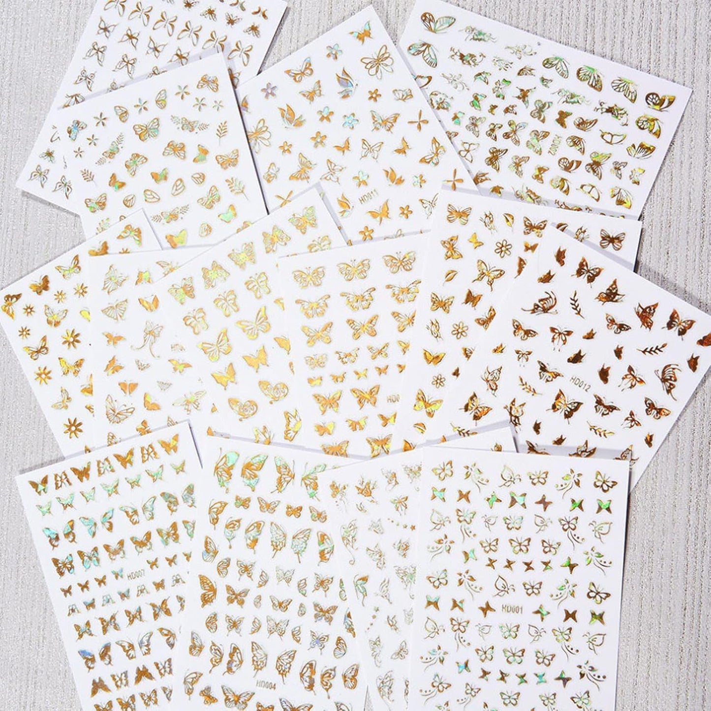 16 Sheets Butterfly Nail Art Stickers Decals 3D Self-Adhesive Gold Metallic Butterfly Nail Stickers Holographic Butterflies Design Nail Art Supplies for Women Acrylic Nail Art Decoration Accessories-Velvo Beauty