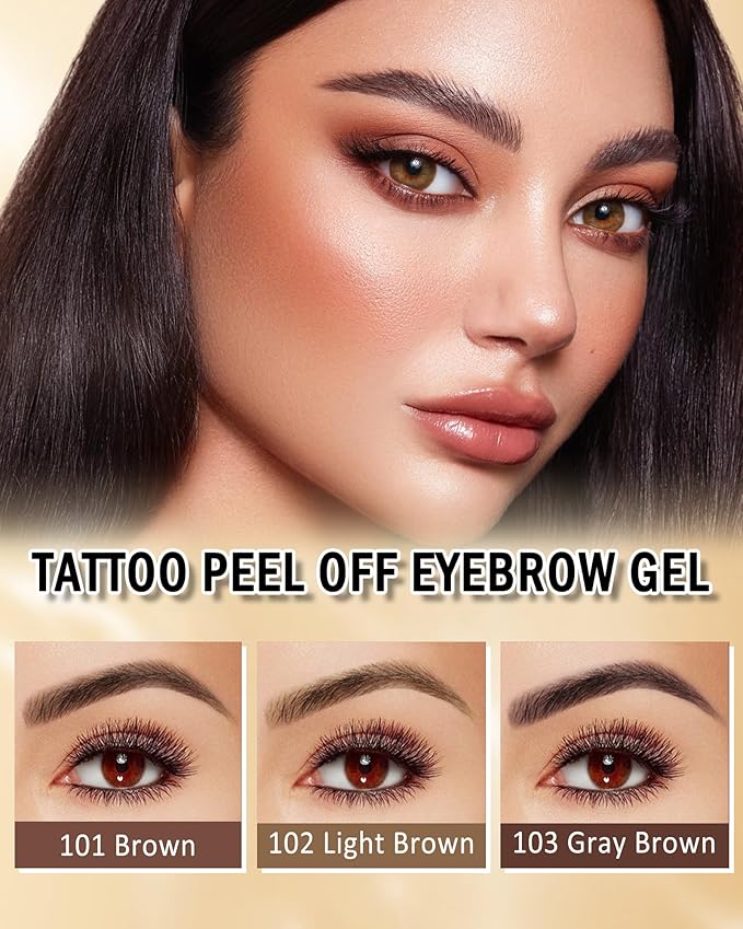 Eyebrow Gel Peel Off, 2Pcs Brown Tattoo Eyebrow Gel Easy Peel Off, Long Lasting Waterproof Eye Brow Tinting Dye, Tattoo Brow Stain Tint Kit for Natural Eye Makeup, Thanksgiving Gift for Women-01-Velvo Beauty