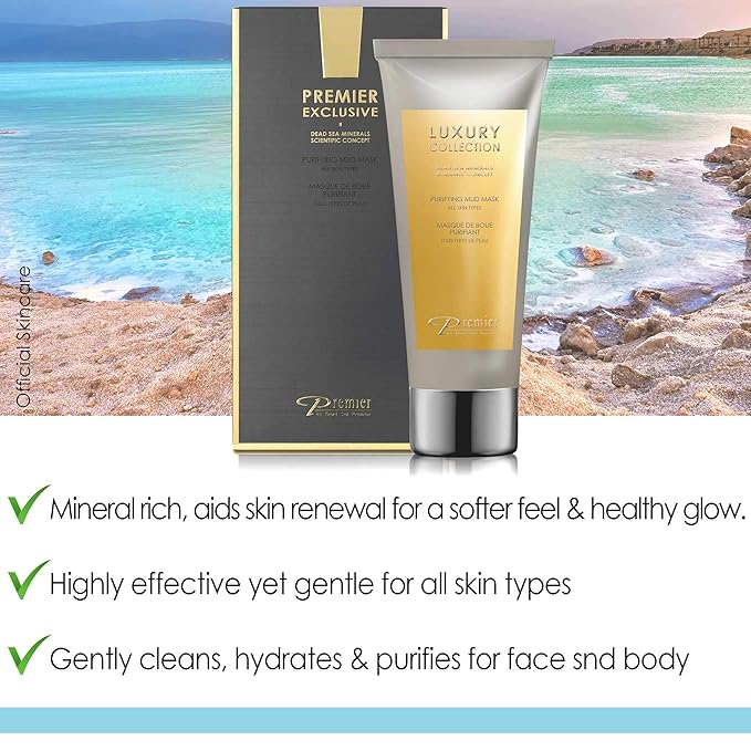 Premier Dead Sea mud mask, anti-aging skin care, pore refining mask, witch hazel, aloe vera gel, minerals, nutrients & antioxidants black face mask for body & facial mask skin care 4.4FL.oz-Velvo Beauty