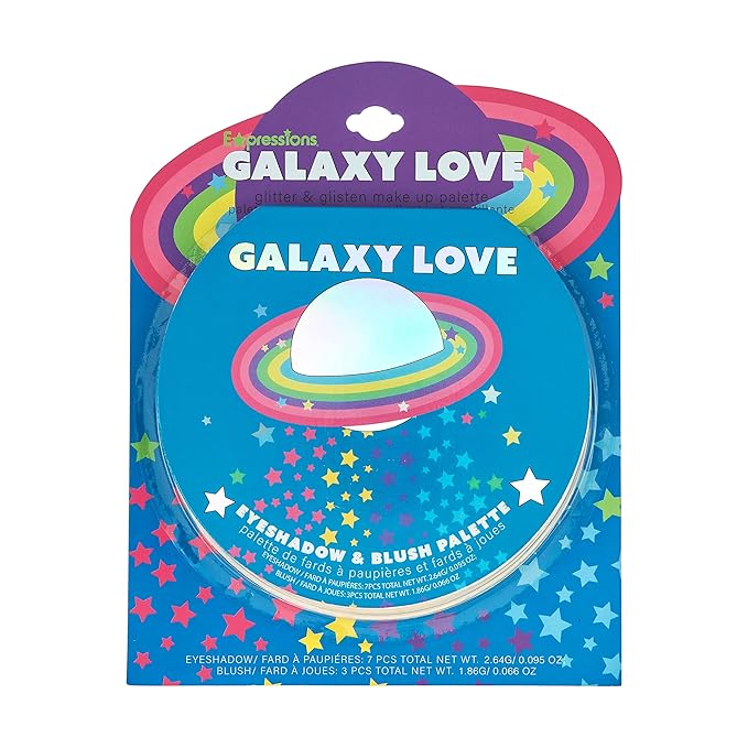 Expressions 10 Color Eyeshadow Palette & Blush Makeup Novelty Beauty Set, Fold Out Compact with Mirror, Washable, Non-Toxic,Galaxy Love Glisten & Glitter Makeup Palette-Velvo Beauty