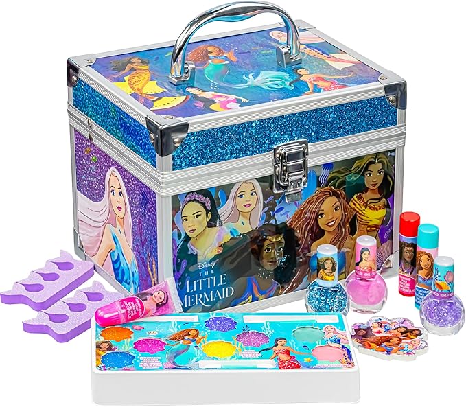 Little Mermaid Train Case Beauty Set, Kids Makeup Kit for Girls, Real Washable Toy Makeup Set, Play Makeup, Pretend Play, Party Favor, Birthday, Toys Ages 3 4 5 6 7 8 9 10 11 12-Velvo Beauty