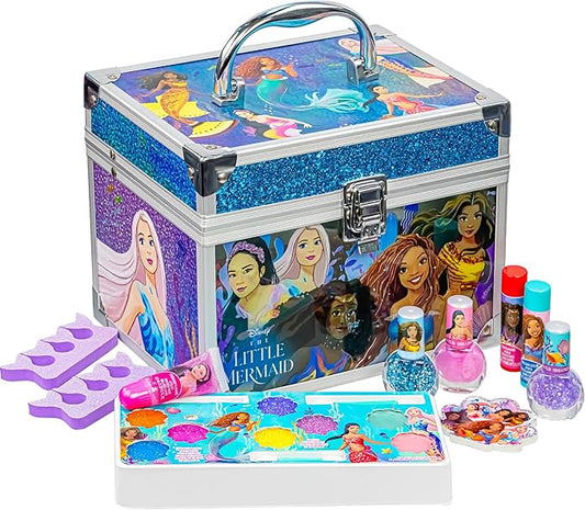 Little Mermaid Train Case Beauty Set, Kids Makeup Kit for Girls, Real Washable Toy Makeup Set, Play Makeup, Pretend Play, Party Favor, Birthday, Toys Ages 3 4 5 6 7 8 9 10 11 12-Velvo Beauty