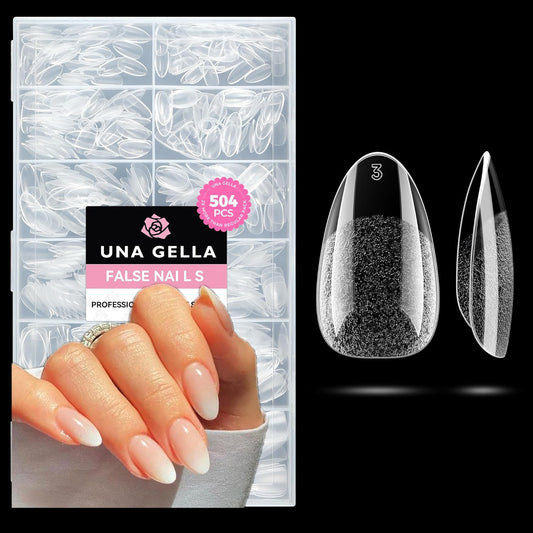 UNA GELLA Short Oval Almond Fake Nails 504pcs Press on Nails Pre-shape Short Almond Round Gel Nail Tips for Full Cover Acrylic False Nails For Nail Extension Home DIY Salon 12 Sizes False Gelly Tips-Velvo Beauty