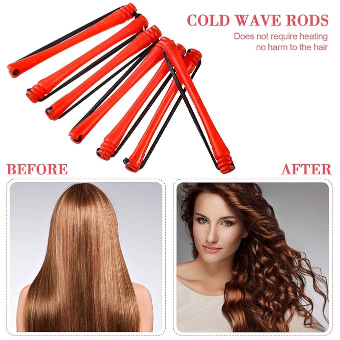 48 Pieces Hair Perm Rods Short Cold Wave Rods Plastic Perming Irons Hair Curling Rollers Curlers with Steel Pintail Comb Rat Tail Comb for Hairdressing Styling Supplies(0.2 Inch,Red)-Velvo Beauty