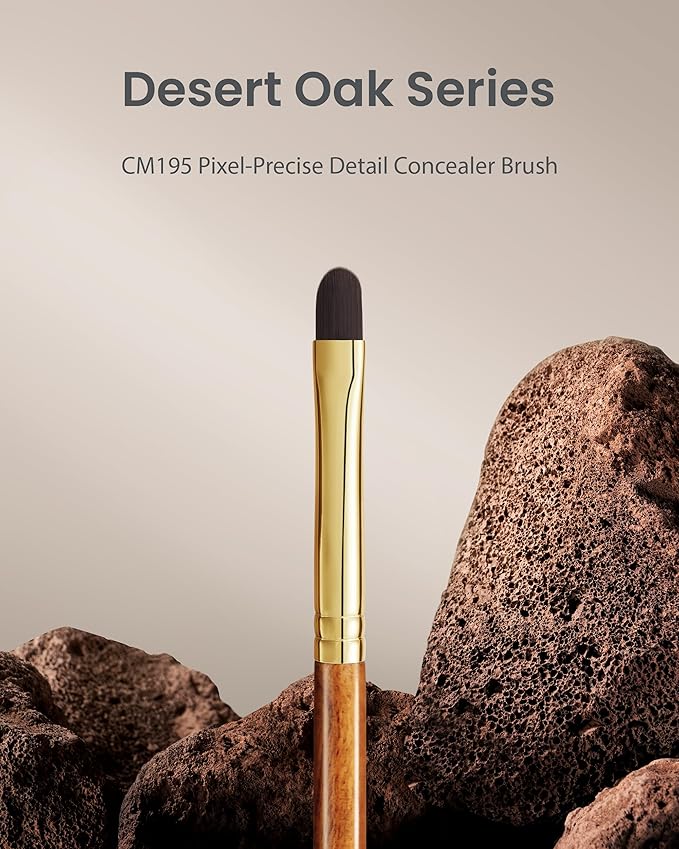 Desert Oak Series Pixel-Precise Detail Concealer Brush - Micro Teardrop Head for Acne Scars & Dark Spots, Sustainable Bubinga Handle (CM 195)-Velvo Beauty