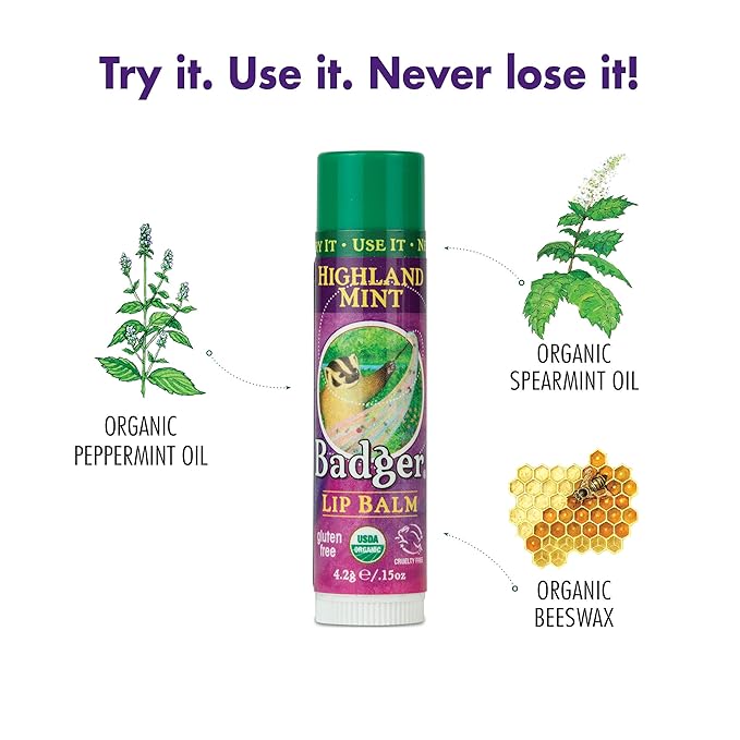 Badger Highland Mint Classic Lip Balm - 0.15oz Stick-Velvo Beauty