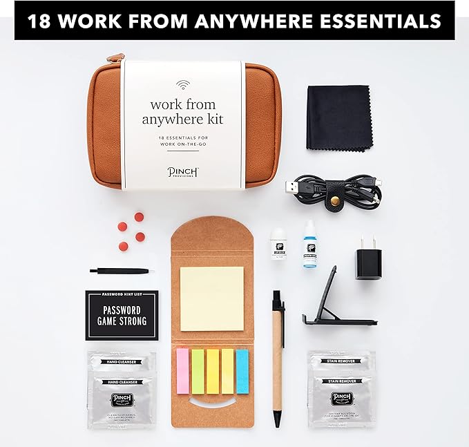 Pinch Provisions Work from Anywhere Kit, Includes 18 Essentials to Help You Stay on Task, Must-Have Essentials, Compact Multi-Functional Double-Pocket Vegan Leather Pouch-Velvo Beauty