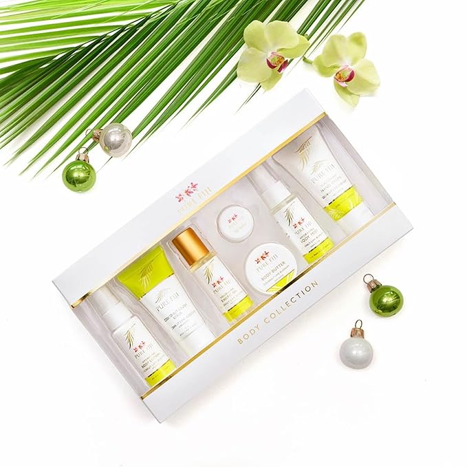 Pure Fiji Body Collection 7pacs- Bath and Body Gift Set Include - Body Mist,Coconut Crush, Body Oil, Body Butter, Soap, Body Lotion, Hand Creme - Travel Size, Scent Coconut Lime Blossom-Velvo Beauty