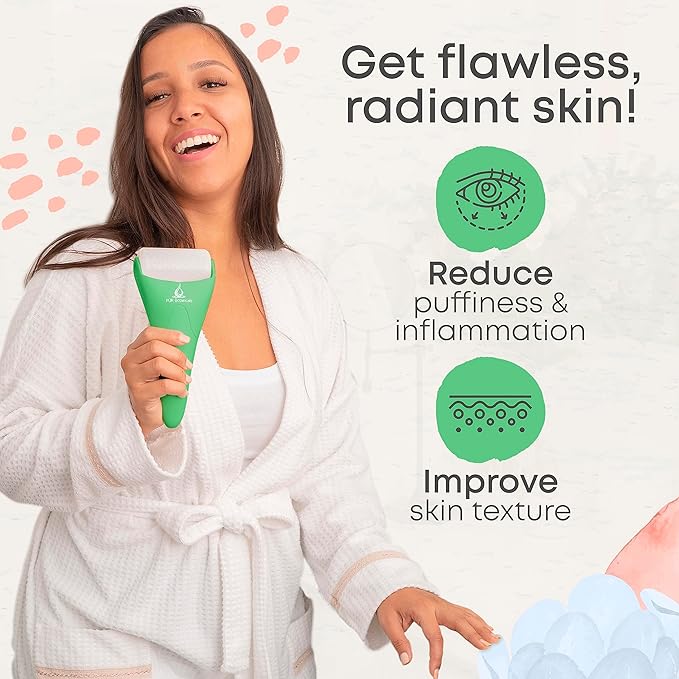 Ice Roller for Face & Eye Puffiness Relief 2 in 1 Set - Therapeutic Facial Massager for Beauty - Cooling Face Rollers for Women - Tone & Tighten Your Damaged Skin - Reduce Wrinkles-Velvo Beauty