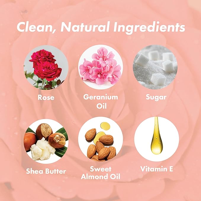 Rose Petal Scrub Foot & Body Exfoliator Infused with Vitamin E and Rose Natural Exfoliating Sugar Body Scrub for Toning Cellulite Skin Care by Handmade Heroes-Velvo Beauty