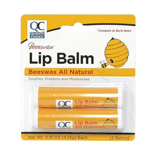 Quality Choice Beeswax Lip Balm All Natural 2 Tubes 0.15oz Each (1)-Velvo Beauty