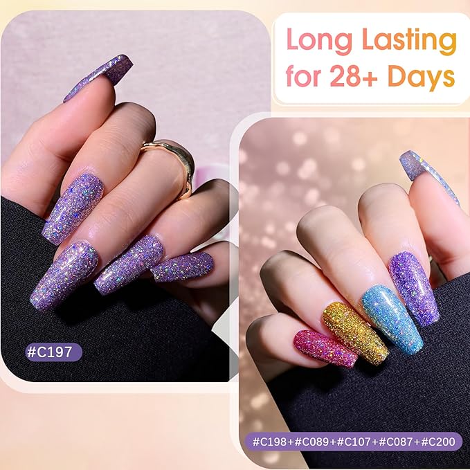 ROSALIND Glitter Gel Nail Polish, 8 Color Gold Glitter Gel Polish Sparkle Diamond Effect Sparkling Collection Soak Off Led Nail Art DIY Salon Gifts For Women-Velvo Beauty