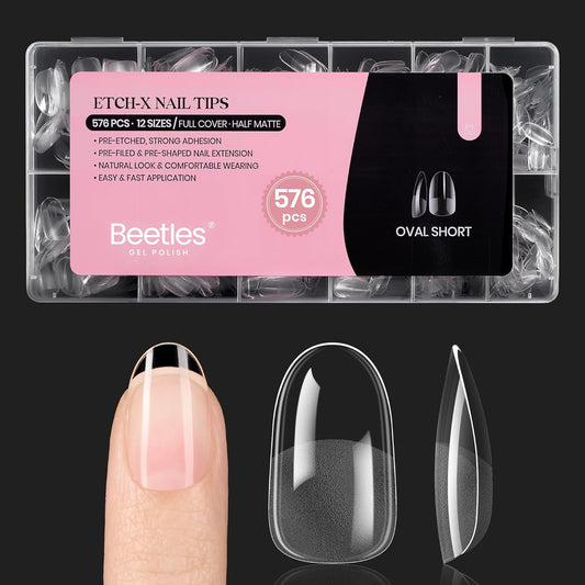 Beetles Gel Nail Tips Short Oval 576Pcs, 12 Sizes Pre-Shaped Half Matte Press On Nails Gelly Tips False Nails for Gel Full Cover False Nails Home DIY Nail Salon Gifts for Girls Women-Velvo Beauty