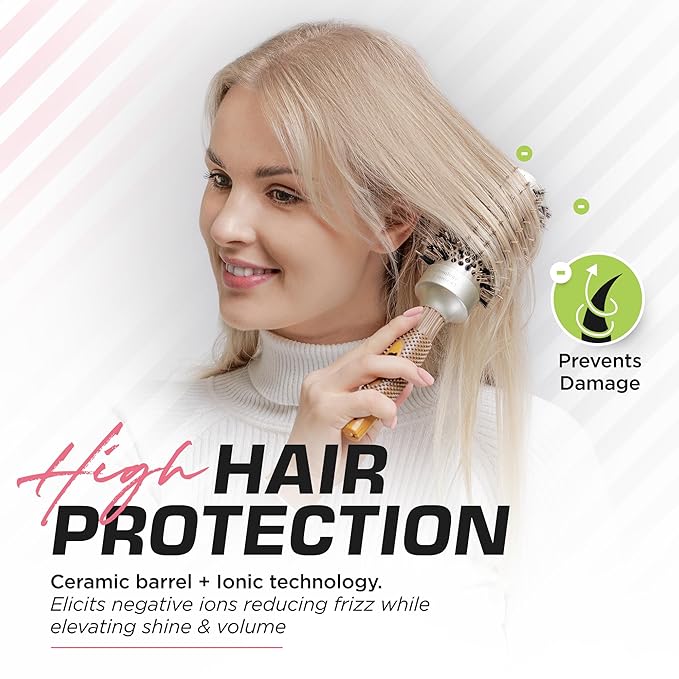 Fagaci Professional Round Brush with Natural Boar Bristle for Blow Drying, Nano Technology Ceramic + Ionic for Voluminous Healthy Hair Styling | Includes 4 Styling Clips-Velvo Beauty