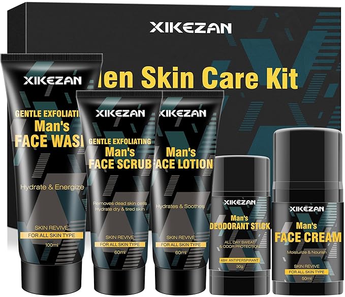 Mens Gifts for Men,Mens Skin Care Kit,Nourishe & Hydrate Skin w/Face Wash,Scrub,Lotion,Cream,Deodorant,Mens Stocking Stuffers for Men,Unique Christmas Gifts for Men Him Dad Husband Boyfriend Teen Boy-Velvo Beauty