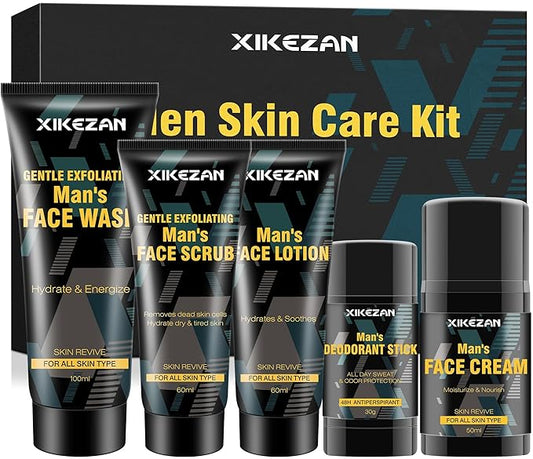Mens Gifts for Men,Mens Skin Care Kit,Nourishe & Hydrate Skin w/Face Wash,Scrub,Lotion,Cream,Deodorant,Mens Stocking Stuffers for Men,Unique Christmas Gifts for Men Him Dad Husband Boyfriend Teen Boy-Velvo Beauty