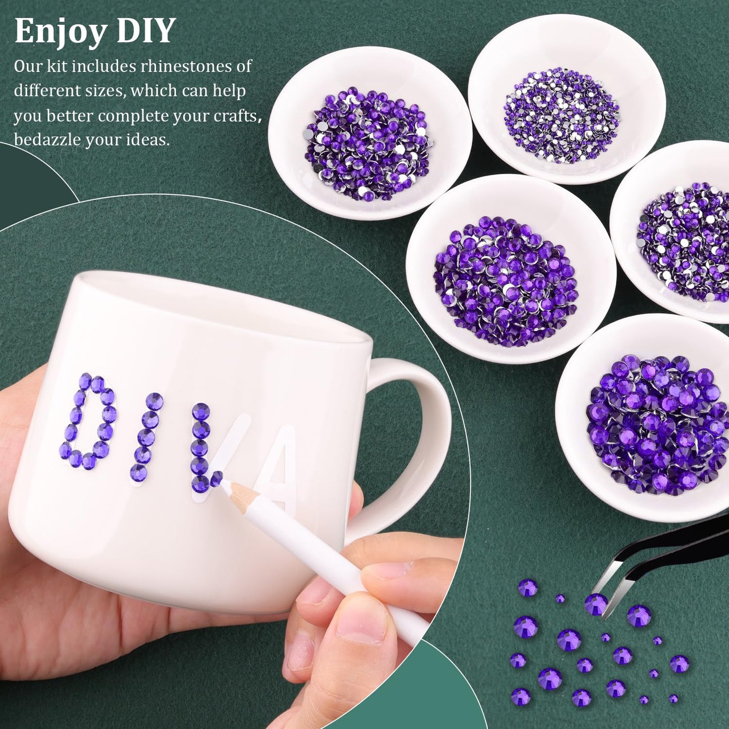 Resin Rhinestones for Crafting with B7000 Jewelry Glue, 2 Boxes Blue Purple Flatback Crystals with 3Pcs 10ml Glue for Bedazzling Crafts Nail Art Makeup，Non Hotfix Gems for Clothing Shoes-Velvo Beauty
